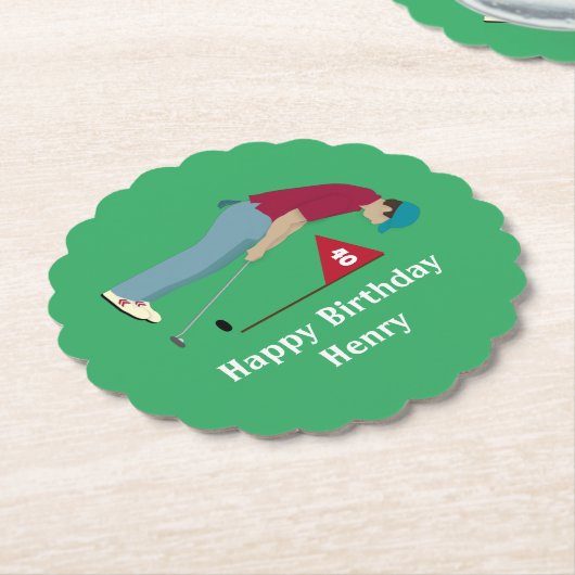Green Golfer Putting Birthday Kartonnen Onderzetters (Gekanteld)