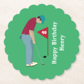 Green Golfer Putting Birthday Kartonnen Onderzetters (Voorkant)