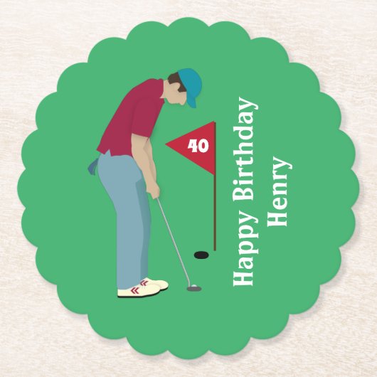 Green Golfer Putting Birthday Kartonnen Onderzetters (Voorkant)