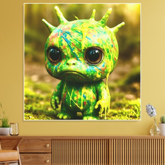 Green Goo Monster – griezelige Schattigee canvaspr Canvas Afdruk (Insitu (Woonkamer))