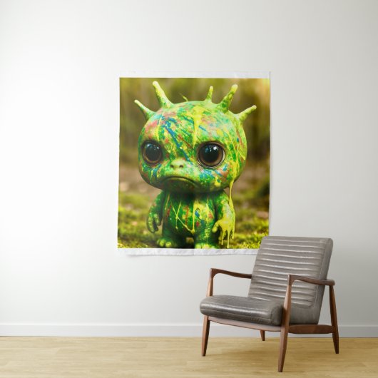 Green Goo Monster – griezelige Schattigee canvaspr Wandkleed (In situ)