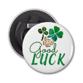 Green Good Luck Four Leaf Clover Shamrock Button Flesopener (Voorkant)