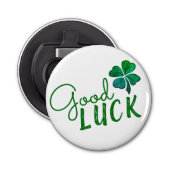 Green Good Luck Four Leaf Clover Shamrock Button Flesopener (Voorkant)