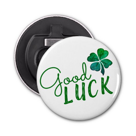 Green Good Luck Four Leaf Clover Shamrock Button Flesopener (Voorkant)