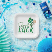 Green Good Luck Four Leaf Clover Shamrock Papieren Bordje (Feest)