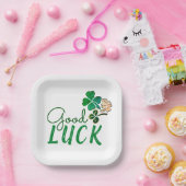 Green Good Luck Four Leaf Clover Shamrock Papieren Bordje (Feest)