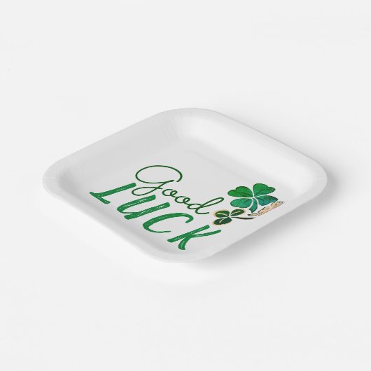 Green Good Luck Four Leaf Clover Shamrock Papieren Bordje (Gebogen)