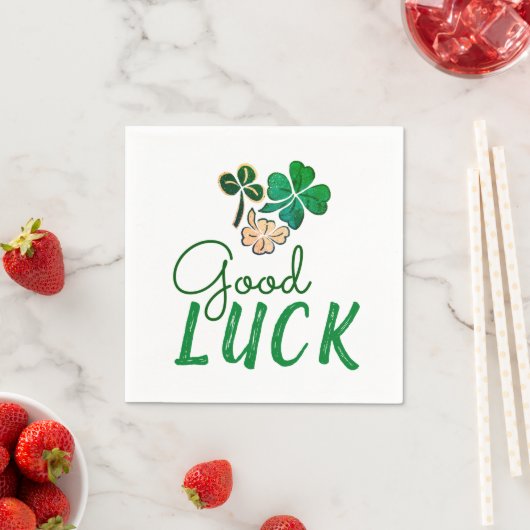 Green Good Luck Four Leaf Clover Shamrock Servet (Insitu)