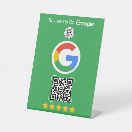 Green Google Review Business Stand with QR Code Reclamebord Met Voetstuk (Voorkant)