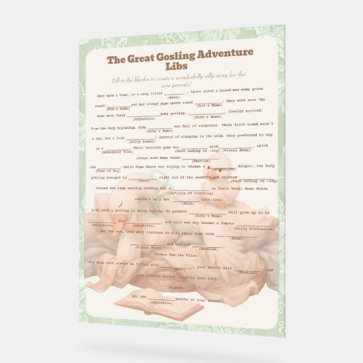 Green Goose Libs Baby Shower Group game Acryl Bord (Hoek)