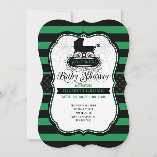 Green Gothic Halloween Baby shower Invitation Kaart (Voorkant)