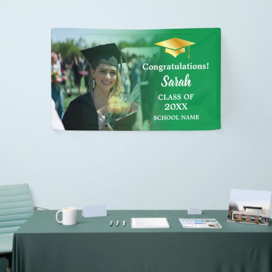 Green | Goud Afstuderen Custom Fotoklasse van 2025 Spandoek (Beurs)