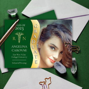 Green  Goud Afstuderen Golf Caduceus RN Nursing Af Aankondiging
