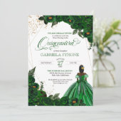Green Gown Elegant Rozen Afrolatina Quinceanera Kaart (Staand voorkant)
