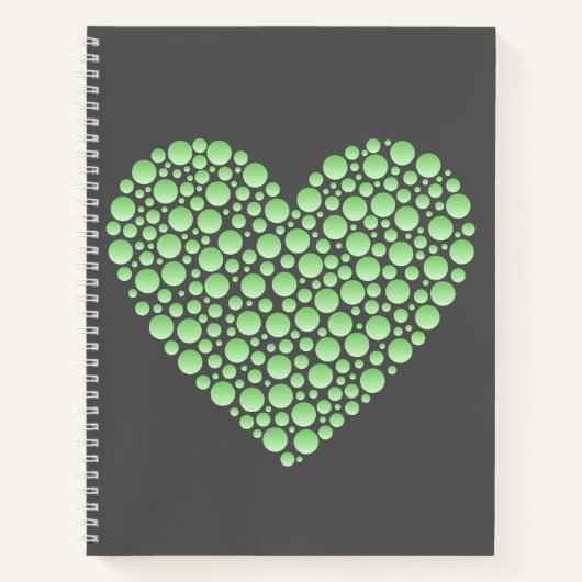 Green Gradient Heart Circles – Dark Grey Minimal Notitieboek (Voorkant)