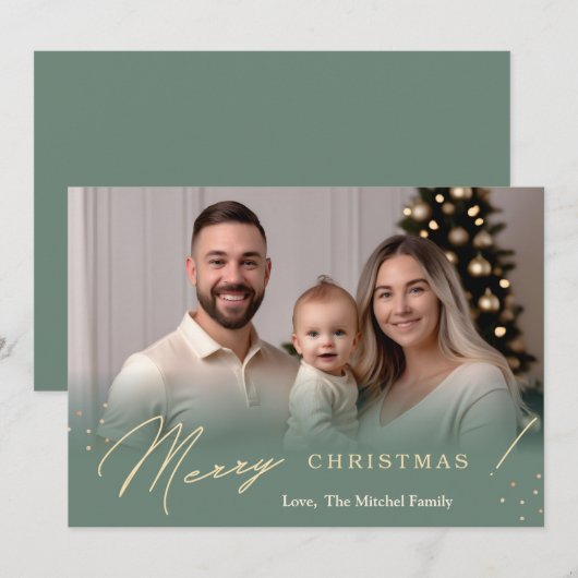 Green Gradient Minimalist Holiday Christmas Kaart (Voorkant / Achterkant)