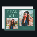 Green Graduate Thank You 2-Photo  Aankondiging<br><div class="desc">Modern and whimsical graduation announcement photo card featuring 2 photos on the front and 1 on the back. The text says "THANK YOU" with twinkling stars. Add the graduate's name,  information,  and message to personalize this card. Green.</div>