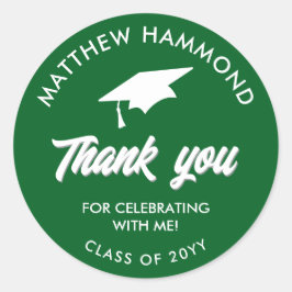Green Graduating Class Thank You Grad Cap Ronde Sticker