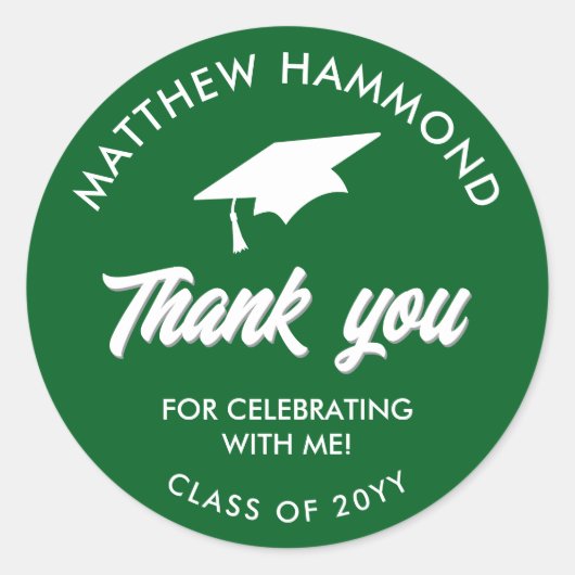 Green Graduating Class Thank You Grad Cap Ronde Sticker (Voorkant)