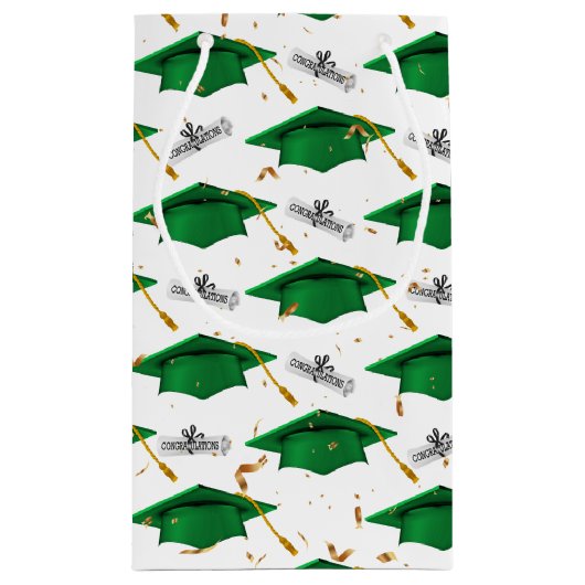 Green Graduation Caps with Diplomas Klein Cadeauzakje (Achterkant)