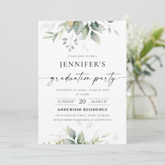Green Graduation Party uitnodiging (Staand voorkant)