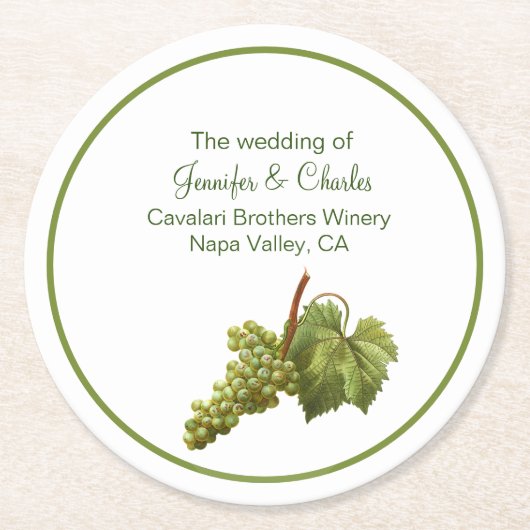 Green Grape Cluster Winery Wedding Ronde Kartonnen Onderzetter (Voorkant)