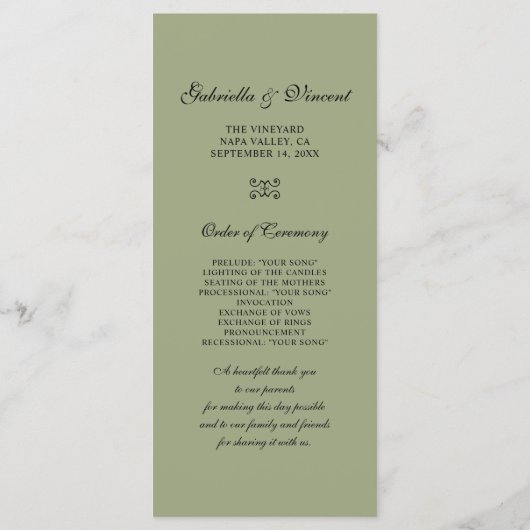 Green Grapes Vineyard Wedding Programme Programmakaart (Achterkant)