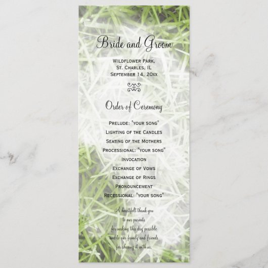 Green Grass Backyard Summer Wedding Programme Programmakaart (Voorkant)