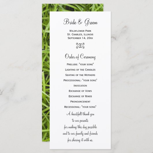Green Grass Backyard Wedding Programme Programmakaart (Voorkant / Achterkant)