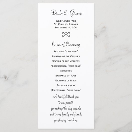 Green Grass Backyard Wedding Programme Programmakaart (Voorkant)