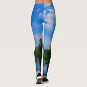 Green Grass Berkenbomen Natuur Sky Lake Landschap Leggings (Achterkant)