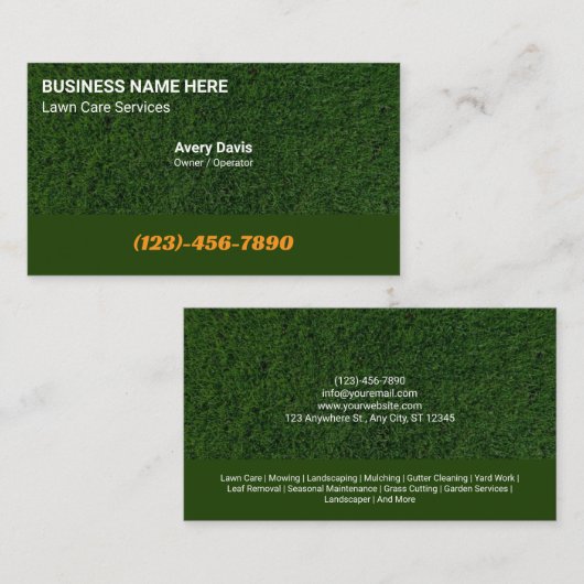 Green Grass Lawn Care Landscaping Tree Service Visitekaartje (Voorkant / Achterkant)