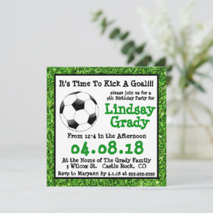 Green Grass Soccer Birthday Uitnodiging