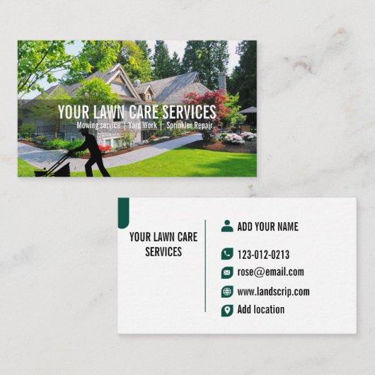 Green Grass Yard Lawn Care Mowing Landscaping Visitekaartje (Voorkant / Achterkant)