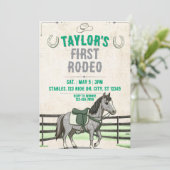 Green Gray 1st Rodeo with horse birthday Kaart (Staand voorkant)
