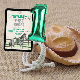 Green Gray 1st Rodeo with horse birthday Kaart
