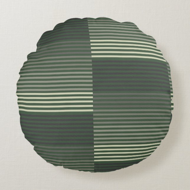 Green, Gray, Black, Cream Stripes Rond Kussen (Voorkant)