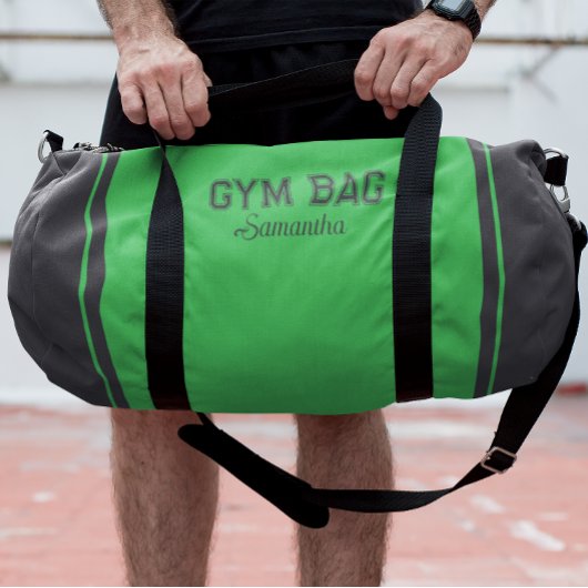 Green & Gray Sport Typography Gym Bag Custom Name Plunjezak
