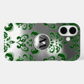 GREEN GRAY WHITE DAMASK GEMSTONE MONOGRAM Floral Case-Mate iPhone Case (Achterkant (horizontaal))