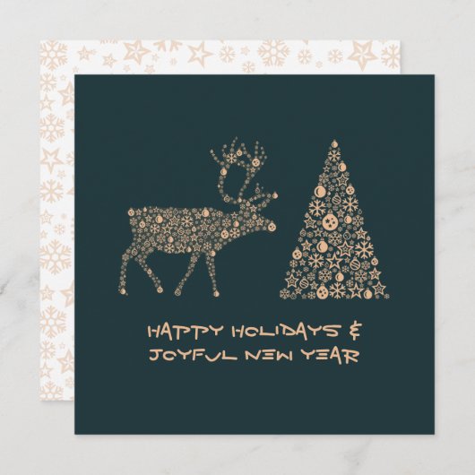 Green greeting card HAPPY HOLIDAYS JOYFUL NEW YEAR Feestdagenkaart (Voorkant / Achterkant)