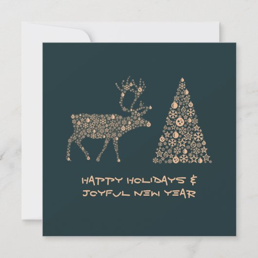 Green greeting card HAPPY HOLIDAYS JOYFUL NEW YEAR Feestdagenkaart (Voorkant)