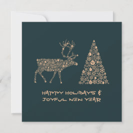 Green greeting card HAPPY HOLIDAYS JOYFUL NEW YEAR Feestdagenkaart
