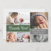 Green Grey Baby shower Foto Collage Dank u Bedankkaart (Voorkant)