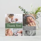 Green Grey Baby shower Foto Collage Dank u Bedankkaart (Staand voorkant)