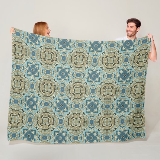 Green Grey Blauwgroen Blue Ochre Hip Bohemian Bali Fleece Deken (In situ)