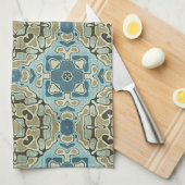 Green Grey Blauwgroen Blue Ochre Hip Bohemian Bali Theedoek (Quarter Fold)