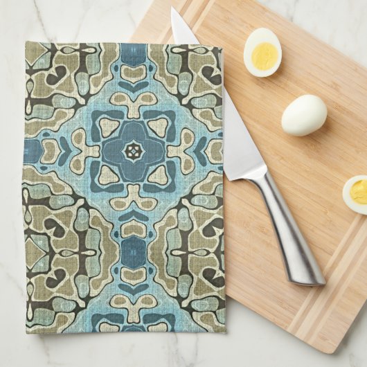 Green Grey Blauwgroen Blue Ochre Hip Bohemian Bali Theedoek (Quarter Fold)