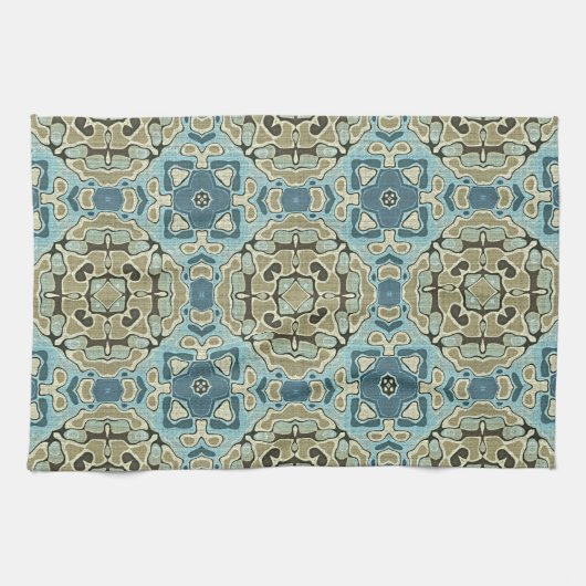 Green Grey Blauwgroen Blue Ochre Hip Bohemian Bali Theedoek (Horizontaal)