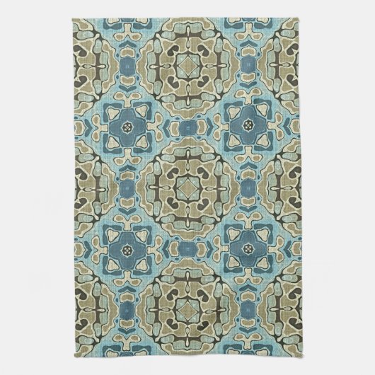 Green Grey Blauwgroen Blue Ochre Hip Bohemian Bali Theedoek (Verticaal)