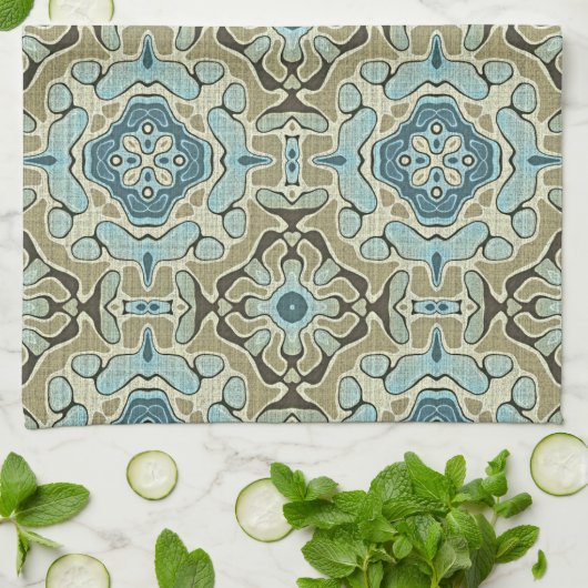 Green Grey Blauwgroen Blue Ochre Hip Bohemian Bali Theedoek (Gevouwen)